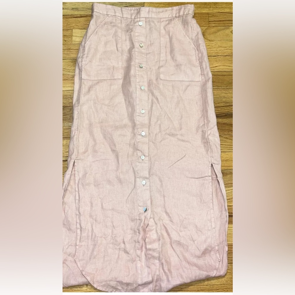 Pink Linen Cynthia Rowley Button Down Maxi Skirt Size M